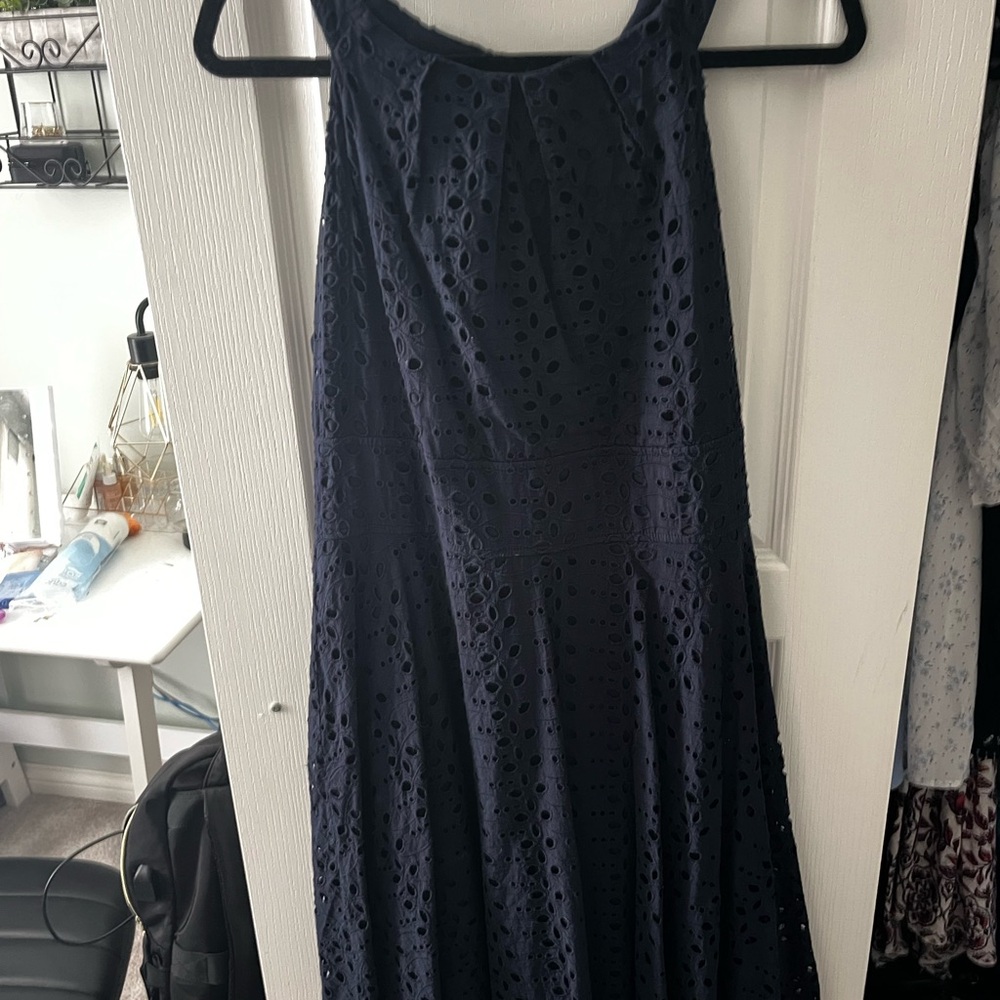 Elegant Navy Eyelet Dress